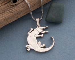 Sterling Silver Alligator Pendant, Silver Alligator Jewelry, Alligator Jewelry, Wild Life Jewelry, 1 1/8" long, ( #X 878S )