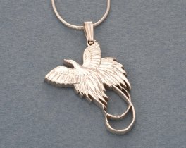 Sterling Silver Bird Of Paradise Pendant and Necklace, Hand Cut New Zealand Bird Of Paradise Coin, 1 1/4" in Diameter, ( #K 249S )