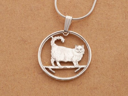 Sterling Silver Birman Cat Pendant, hand cut Isle of Man Birman Cat Coin, Birman Cat Jewelry, 7/8" diameter, ( #K 668S )