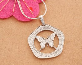 Sterling Silver Butterfly Pendant and Necklace, Hand cut Belize Butterfly Coin Pendant, Silver Butterfly Jewelry, 1" diameter, ( #K 657S )