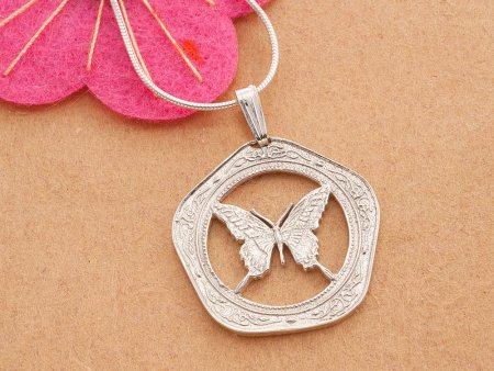 Sterling Silver Butterfly Pendant and Necklace, Hand cut Belize Butterfly Coin Pendant, Silver Butterfly Jewelry, 1" diameter, ( #K 657S )