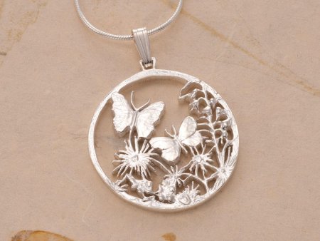 Sterling Silver Butterfly Pendant, Silver Butterfly Jewelry, Hand Cut Butterfly Medallion, Butterfly Jewelry, 1" in Diameter, ( #K 681S )