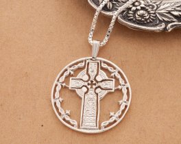 Sterling Silver Celtic Cross Pendant, Hand Cut Cross Medallion, 1 1/8"in Diameter, ( #X 776S )