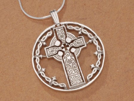 Sterling Silver Celtic Cross Pendant, Hand Cut Cross Medallion, 1 1/8"in Diameter, ( #X 776S )