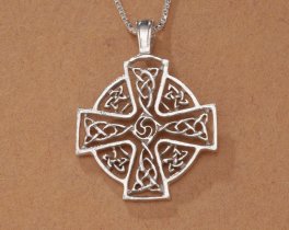 Sterling Silver Celtic Cross Pendant, Hand Cut Sterling Silver Celtic Cross Medallion, Celtic Jewelry, 1 1/8" in Diameter, ( #X 905S )