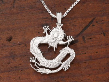 Sterling Silver Chinese Dragon Pendant, Hand Cut Coin, 1" in Diameter, ( #X 72S )