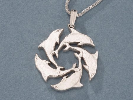 Sterling Silver Dolphin Pendant, Hand Cut Gibraltar Dolphin Coin, Silver Dolphin Jewelry, 1 " in Diameter, ( #X 123S )