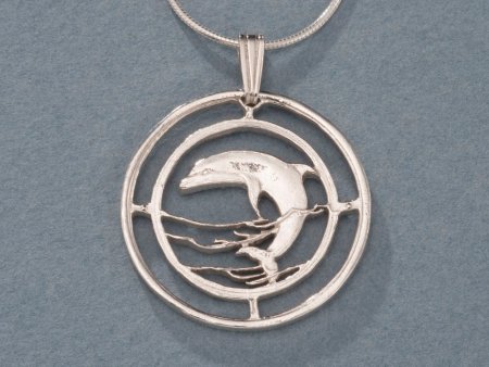 Sterling Silver Dolphin Pendant, Hand Cut Russian 50 Rubles Dolphin Coin, Sea Life Jewelry, 1" in Diameter, ( #K 505S )
