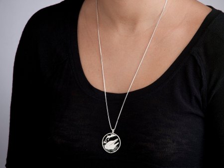 Sterling Silver Dolphin Pendant, Hand cut Silver Dolphin Pendant and Necklace, Silver Sea Life Jewelry, 1 1/8" diameter, ( #X 548s )