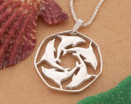 Sterling Silver Dolphin Pendant, Silver Dolphin Jewelry, Sea Life Jewelry, Dolphin Jewelry,1 1/8" diameter, ( #X 124S )