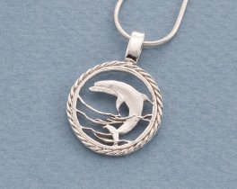 Sterling Silver Dolphin Pendant, Silver Dolphin Pendant, Sterling Silver Sea Life Jewelry, Dolphin Jewelry, 1" diameter, ( #K 893S )