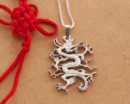 Sterling Silver Dragon Pendant , Hand cut Chinese Dragon Coin pendant, Silver Dragon Jewelry, 1 1/8 " in diameter, ( #X 497S )