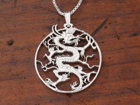 Sterling Silver Dragon Pendant, Hand Cut Sterling Silver Chinese 10 Yuan Dragon Coin, 1 1/8" Diameter, ( # 460S )
