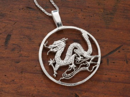 Sterling Silver Dragon Pendant, Hand Cut Sterling Silver Dragon, Mythical Jewelry, 1 3/8" in Diameter, ( #X 486S )