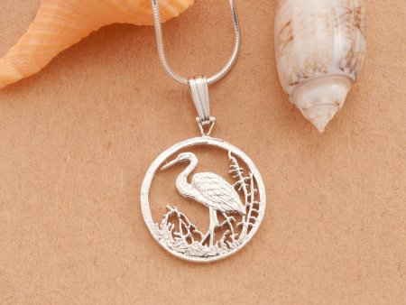 Sterling Silver Egret Pendant, Silver Egret Pendant, Silver Tropical Bird Jewelry, Bird Jewelry, 3/4" diameter, ( # 804BS )