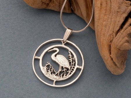 Sterling Silver Egret Pendant, Silver Tropical Bird Jewelry, Hand Cut Silver Tropical Bird Pendant, 1" in Diameter, ( #K 804S )