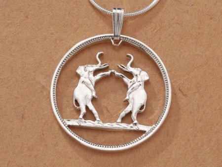 Sterling Silver Elephant Pendant, Hand Cut Rhodesia Elephant Coin, African Wild Life Jewelry, 1" in Diameter, (#K 267S )