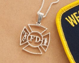 Sterling Silver Firefighter Pendant, Silver Firemen Pendant, Firefighter Jewelry, Maltese Cross Pendant, 1 1/8" diameter, ( #X 630S )
