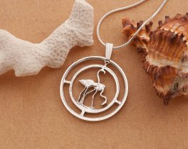 Sterling Silver Flamingo Pendant, Hand Cut Flamingo Coin , Silver Tropical Bird Jewelry, Silver Flamingo Jewelry, 1" in Diameter (#K 675S )