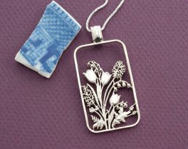 Sterling Silver Flower Pendant and Necklace, Hand cut sterling silver design, Sterling silver Floral Jewelry, 1 3/8" in height, ( #X 799S )