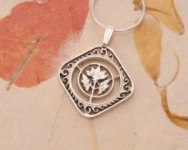 Sterling Silver Flower Pendant, Caribbean Hibiscus hand cut coin, St Martin 50 cent coin, 7/8" in Diameter, ( #K 234S )