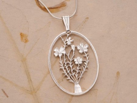 Sterling Silver Flower Pendant, Sterling Silver Flower Jewelry, Hand Cut Flower Coin Pendant, Floral Jewelry, 1 3/8" in Diameter (#K 808S )