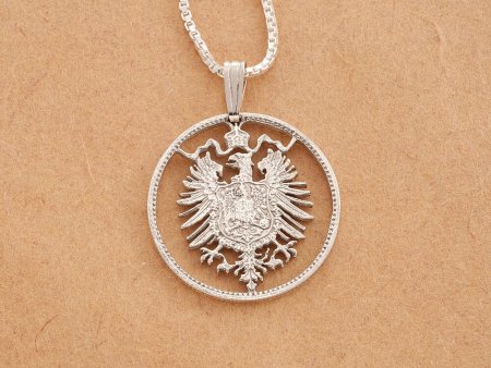 Sterling Silver German Eagle Pendant, Hand cut German one mark coin, German Coin Jewelry, 7/8" in Diameter, ( # 115S )