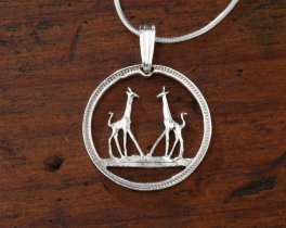 Sterling Silver Giraffe Pendant, Hand Cut Giraffe Coin, Sterling Silver Giraffe Jewelry, ( #K 266S )