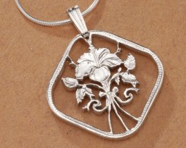 Sterling Silver Hibiscus Flower Pendant, Hand Cut Bahama Flower Coin, Sterling Silver Flower Jewelry, 1" in Diameter, ( #K 18S )