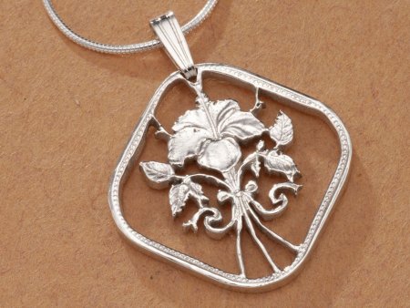 Sterling Silver Hibiscus Flower Pendant, Hand Cut Bahama Flower Coin, Sterling Silver Flower Jewelry, 1" in Diameter, ( #K 18S )