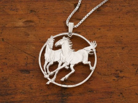 Sterling Silver Horse Pendant and Necklace, Hand cut Horse coin pendant, Silver Equestrian Jewelry, 1 1/4" diameter, ( #X 780S )