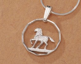 Sterling Silver Horse Pendant, Hand Cut 10 Cent Horse Coin from Uruguay, Horse Jewelry, 3/4" in Diameter, ( #K 300S )