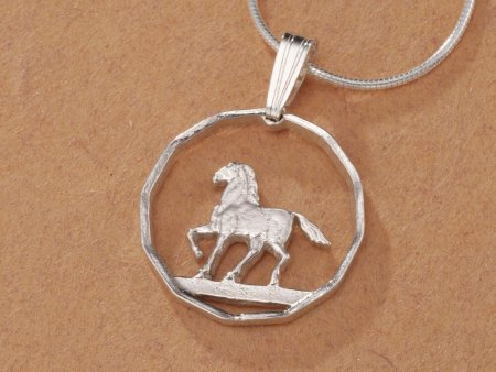 Sterling Silver Horse Pendant, Hand Cut 10 Cent Horse Coin from Uruguay, Horse Jewelry, 3/4" in Diameter, ( #K 300S )