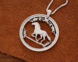Sterling Silver Horse Pendant , Hand cut Australian Horse Coin, Silver Equestrian Jewelry, Year Of The Horse  1 1/4" in Diameter  (#X 742S )