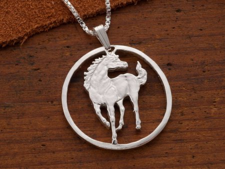 Sterling Silver Horse Pendant, Hand Cut Sterling Silver Horse Coin, Silver Equestrian Jewelry, ( #X 645S )