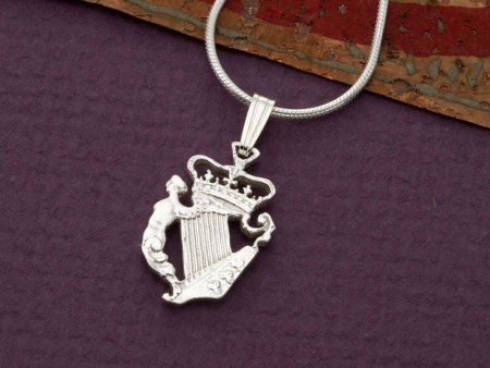 Sterling Silver Irish Harp Pendant, Hand Cut Irish Harp Three Pence Coin, Irish Harp Jewelry, 3/4" in Diameter, ( #K 163S )