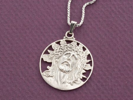 Sterling Silver Jesus Pendant, Hand cut Religious Medallion, Silver Religious Jewelry, 1" in Diameter, ( #X 539S )