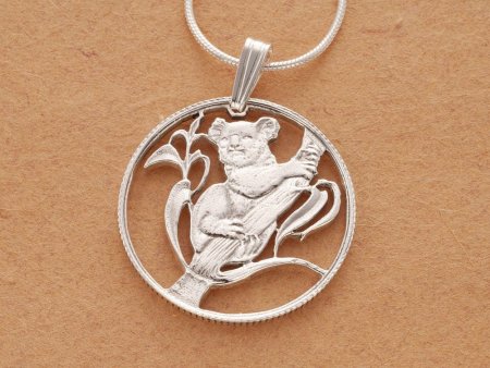 Sterling Silver Koala Bear Pendant and Necklace, Hand Cut Australian Koala Bear Coin Pendant, 7/8" in Diameter, ( #K 392S )