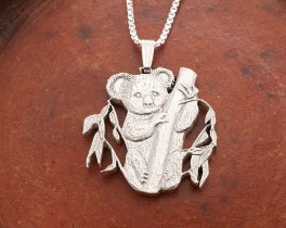 Sterling Silver Koala Pendant, Silver Koala Bear Jewelry, Hand Cut Australian Koala Bear Coin, 1" in Diameter, ( #X 722BS )