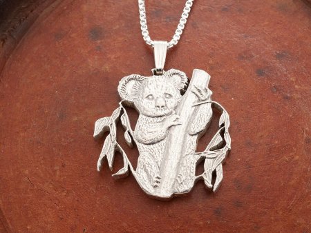 Sterling Silver Koala Pendant, Silver Koala Bear Jewelry, Hand Cut Australian Koala Bear Coin, 1" in Diameter, ( #X 722BS )
