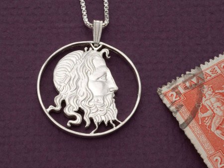 Sterling Silver Neptune Pendant, Hand Cut Greek 20 Draxmai Neptune Coin, Greek Mythology ,  1 1/4" in Diameter ( #X 147S )