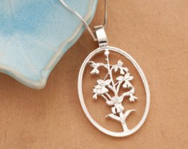 Sterling Silver Orchid Pendant, Silver Orchid Jewelry, Sterling Silver Flower Pendant, Silver Orchid Pendant, 1 5/8" long, ( #K 800S )