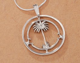 Sterling Silver Palm Tree Pendant, Hand Cut British W Africa Coin, Tropical Jewelry, 7/8" in Diameter ( #K 42S )