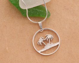 Sterling Silver Palm Tree Pendant, Hand cut Palm Tree coin, Sterling Silver Palm Tree Jewelry, 7/8" in diameter, ( #K 582S )