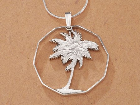 Sterling Silver Palm Tree Pendant, Hand Cut Philippines Palm Tree Coin, Silver Palm Tree Jewelry, 1 1/4" in Diameter, ( #K 250S )