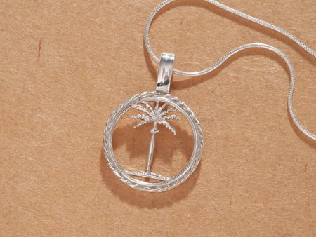 Sterling Silver Palm Tree Pendant, Hand Cut Sterling Silver Palm Tree Necklace, 3/4" in Diameter, ( #K 859S )