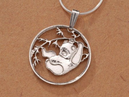 Sterling Silver Panda Bear Pendant and Necklace, Hand Cut Sterling Silver Chinese Panda Bear Coin, 7/8" in Diameter, ( #K 66S )