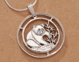 Sterling Silver Panda Bear Pendant, Hand Cut Chinese Panda Bear Coin Jewelry, Silver Panda Bear Jewelry, (#K  68S )