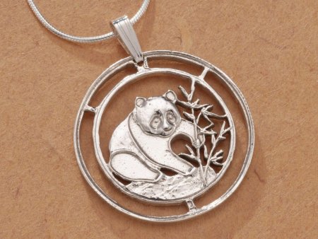 Sterling Silver Panda Bear Pendant, Hand Cut Chinese Panda Bear Coin Jewelry, Silver Panda Bear Jewelry, (#K  68S )
