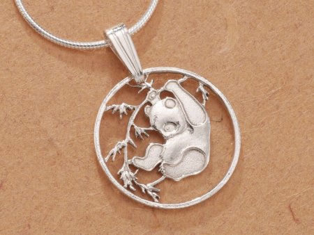 Sterling Silver Panda Bear Pendant, Hand Cut Chinese Panda Bear Coin, Panda Bear Jewelry, ( #K 62S )
